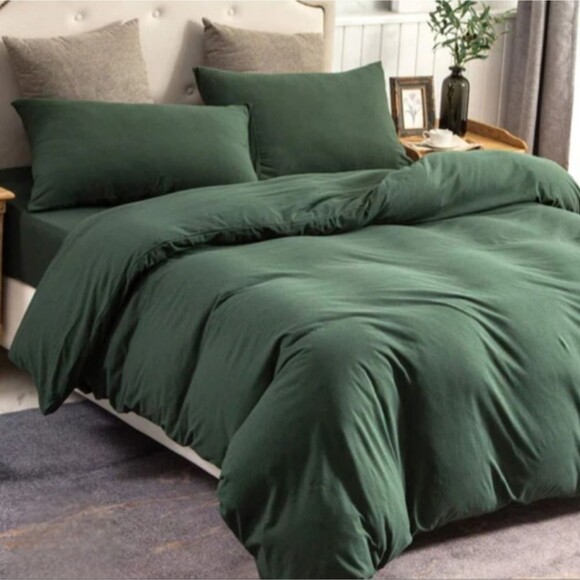 100% Cotton Jersey Knit T-Shirt Forest Green King Duvet Cover Set - Picture 1 of 10